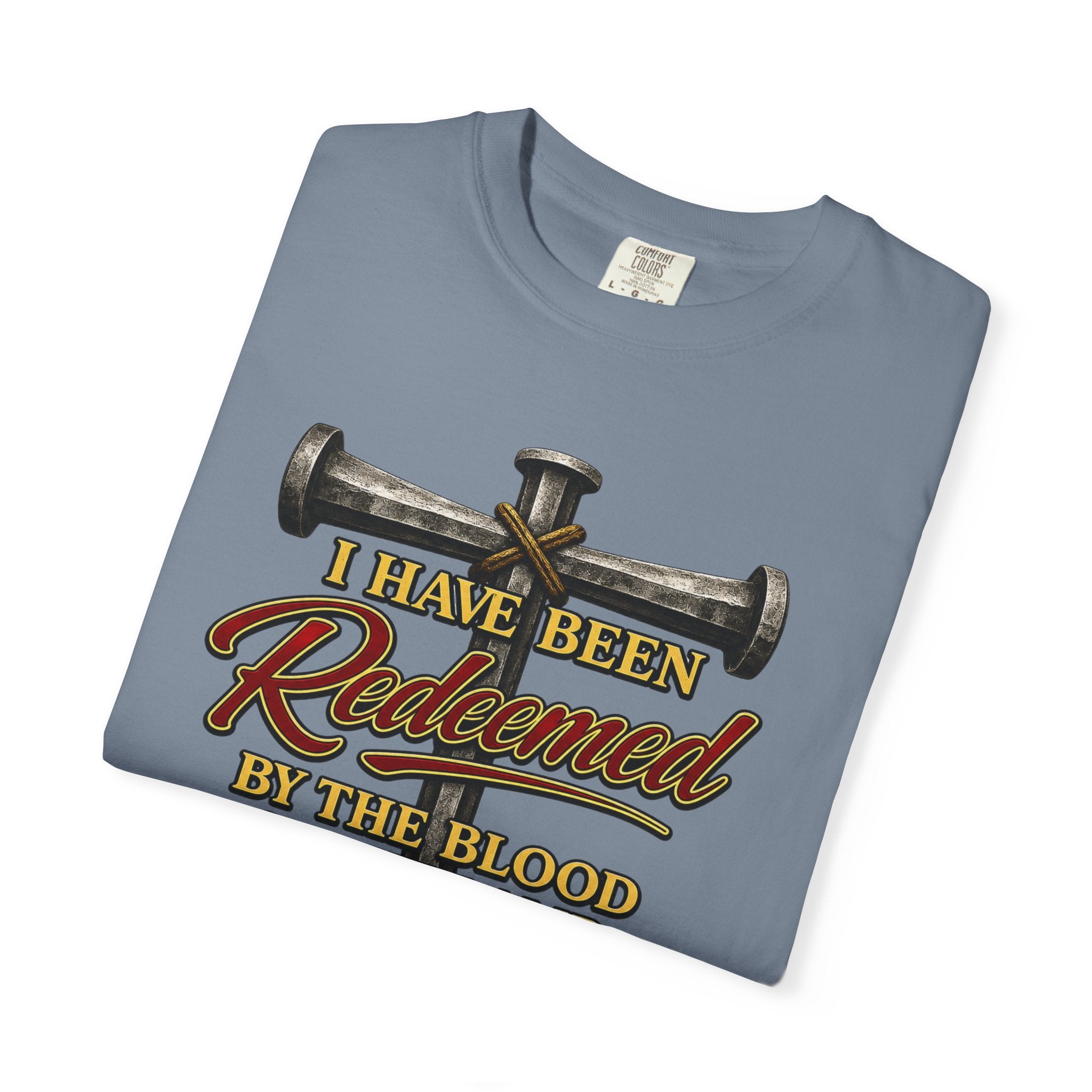 Redeemed by the Blood T-Shirt — Christian Cross & Nail Faith Tee (1 Peter 1:18-19)