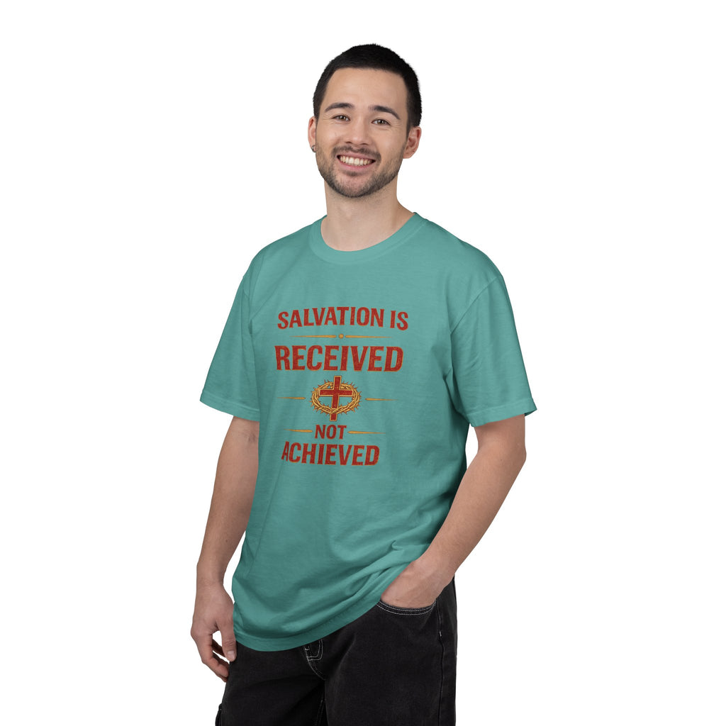Salvation Is Received Not Achieved T-Shirt — Christian Faith Gospel Tee