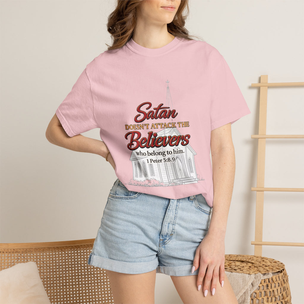Christian Statement T-Shirt — "Satan Doesn't Attack the Believers" Church Scripture Tee