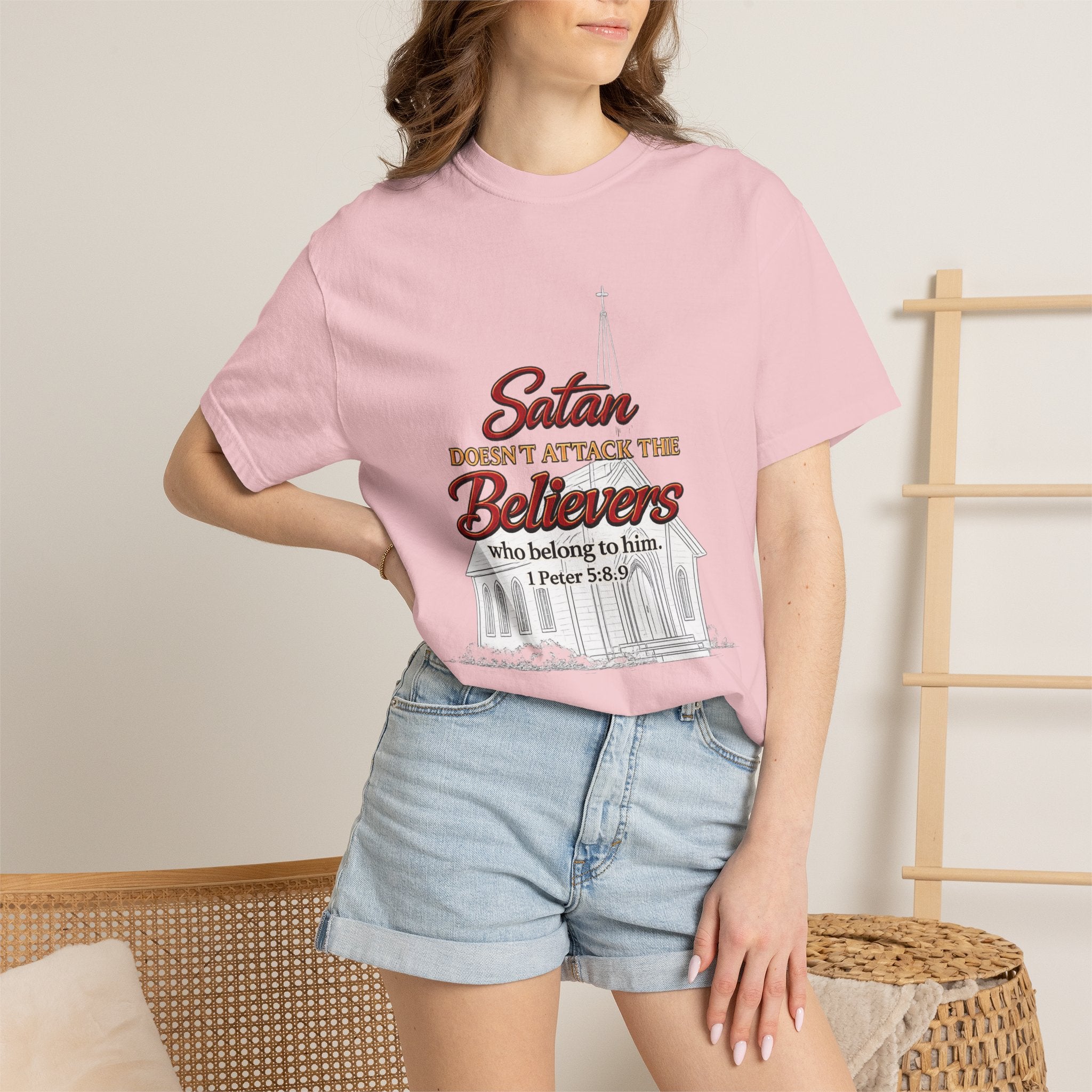 Christian Statement T-Shirt — "Satan Doesn't Attack the Believers" Church Scripture Tee