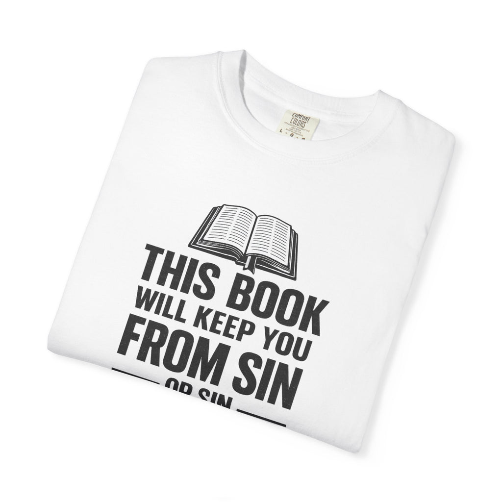 Religious T-Shirt — "This Book Will Keep You From Sin" Christian Bible Tee