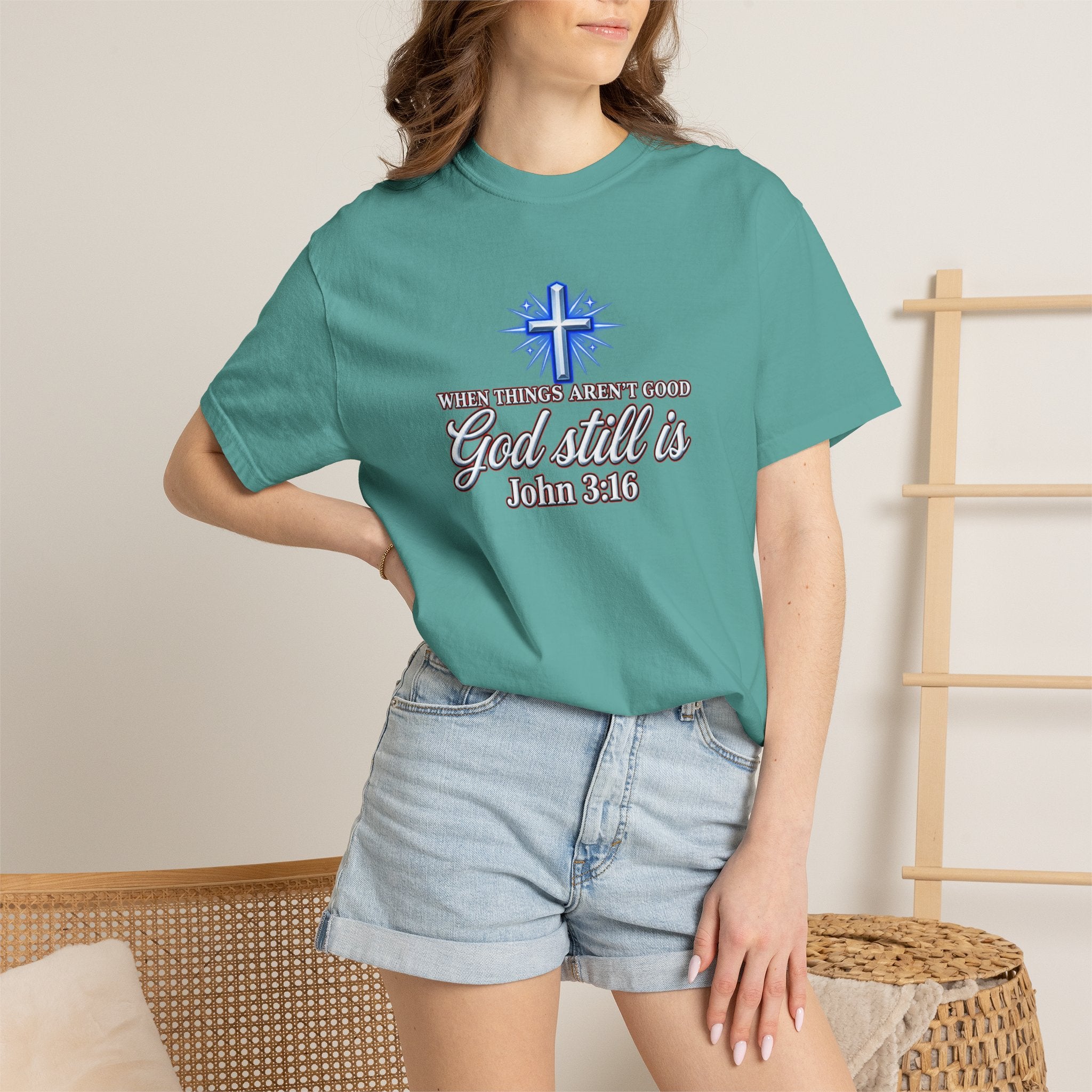 God Still Is T-Shirt – John 3:16 Cross Christian Tee (Full Armor of God)