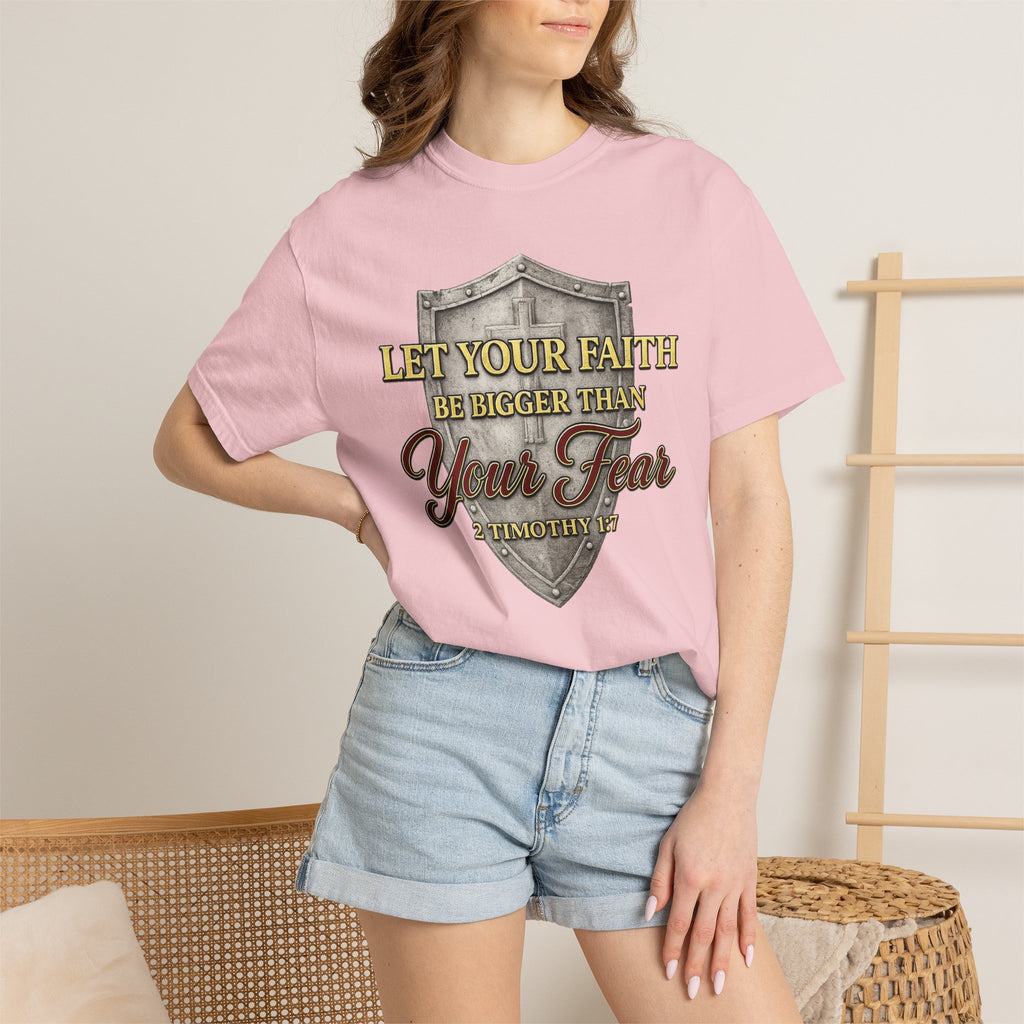 Faith Shield T-Shirt — "Let Your Faith Be Bigger Than Your Fear" Inspirational Christian Tee