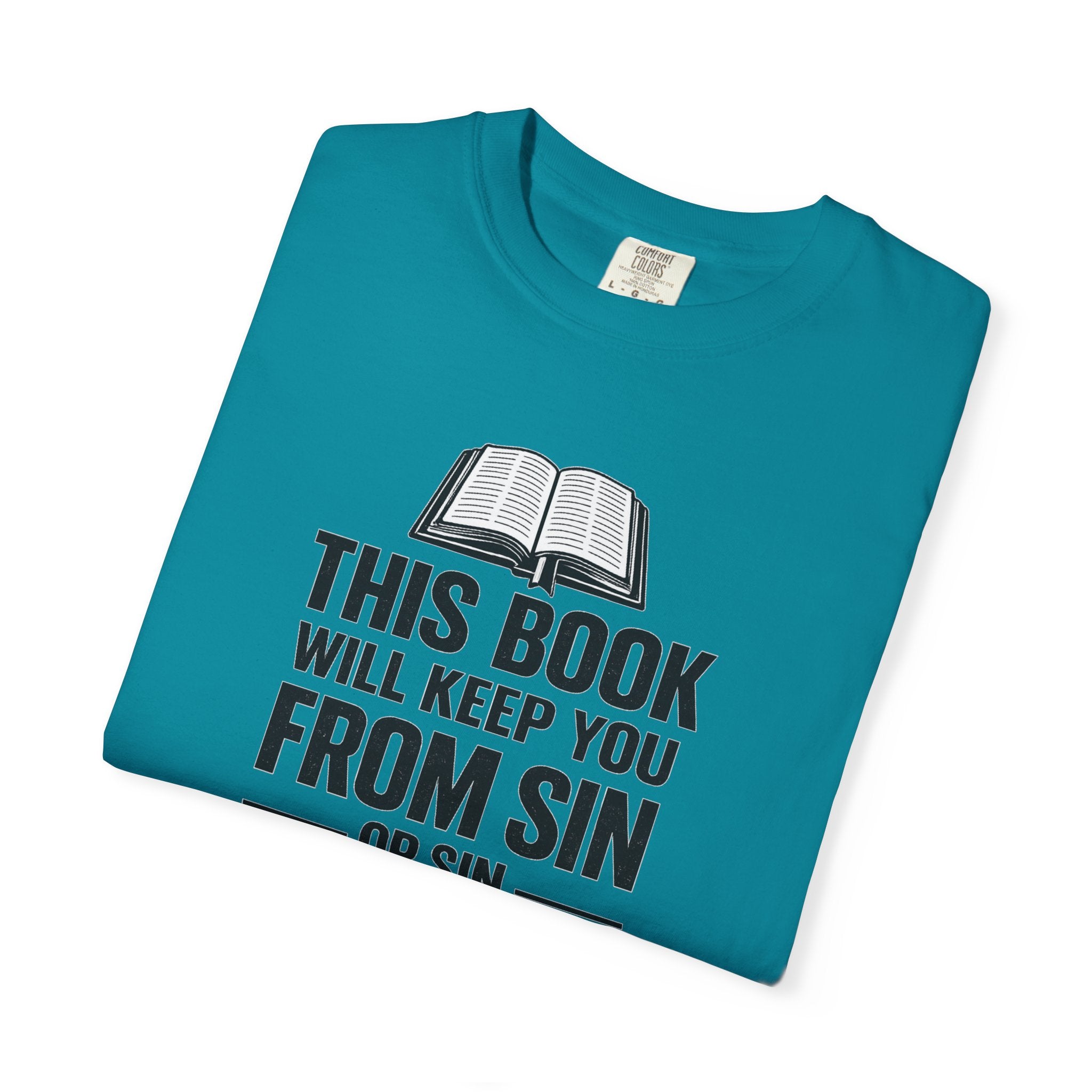 Religious T-Shirt — "This Book Will Keep You From Sin" Christian Bible Tee
