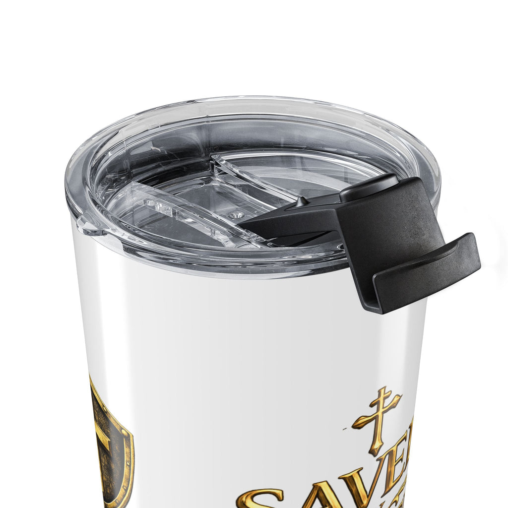 Saved by Grace 20oz Christian Tumbler — Faith Quote & Shield Design