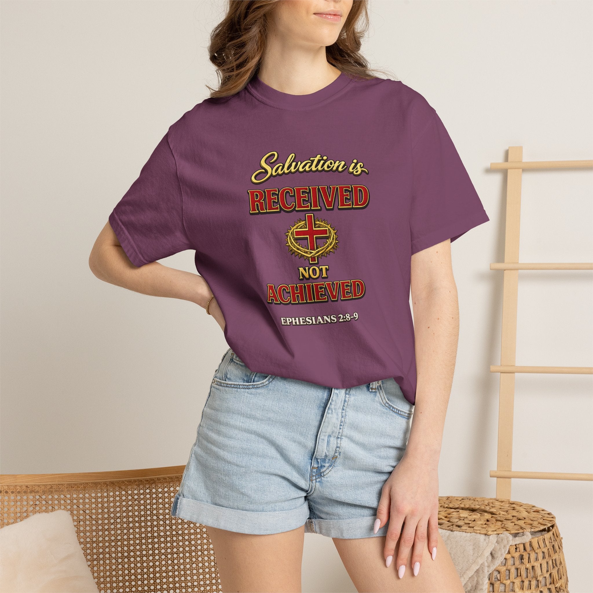 Faith T-Shirt — "Salvation Is Received Not Achieved" Christian Graphic Tee (Full Armor of God)