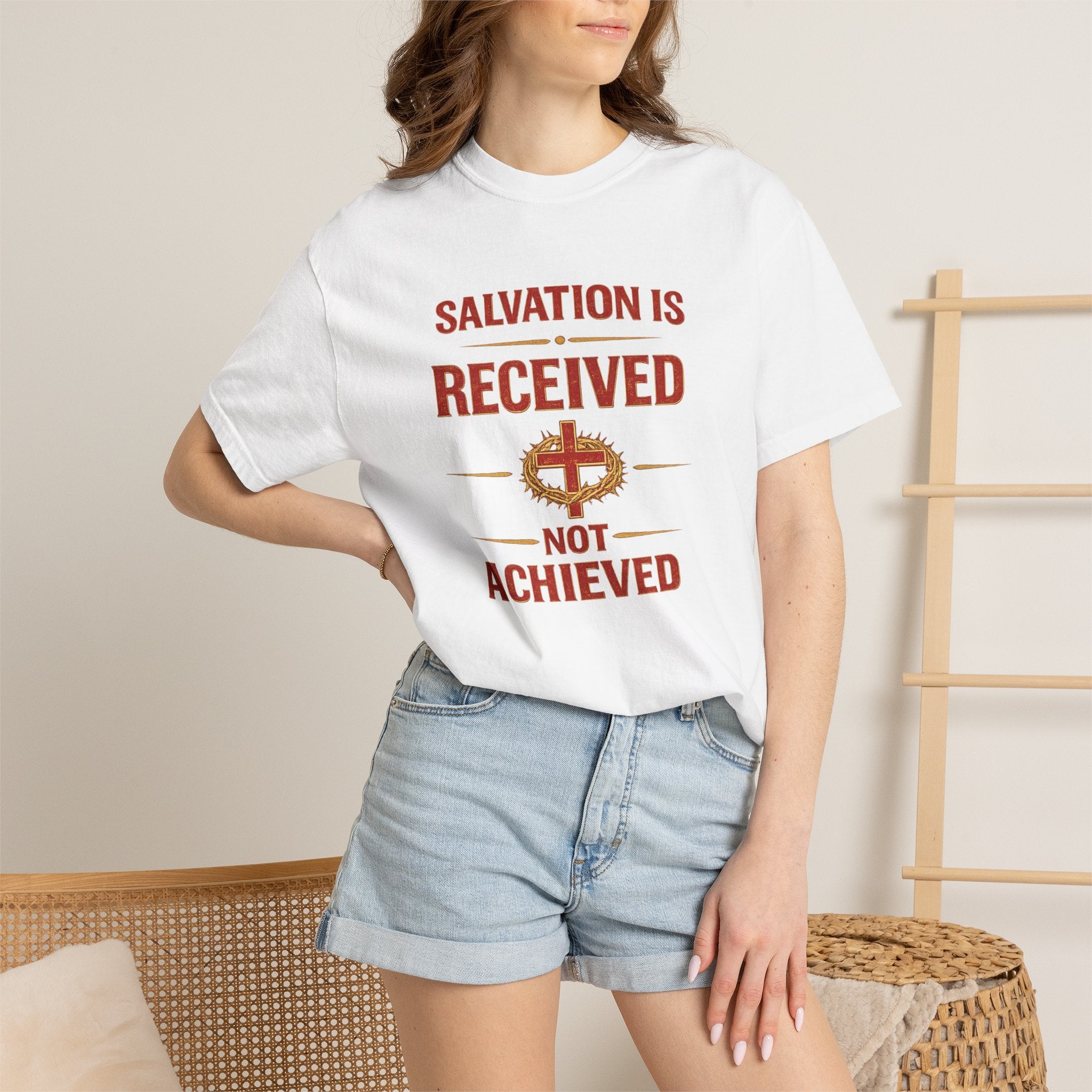 Salvation Is Received Not Achieved T-Shirt — Christian Faith Gospel Tee