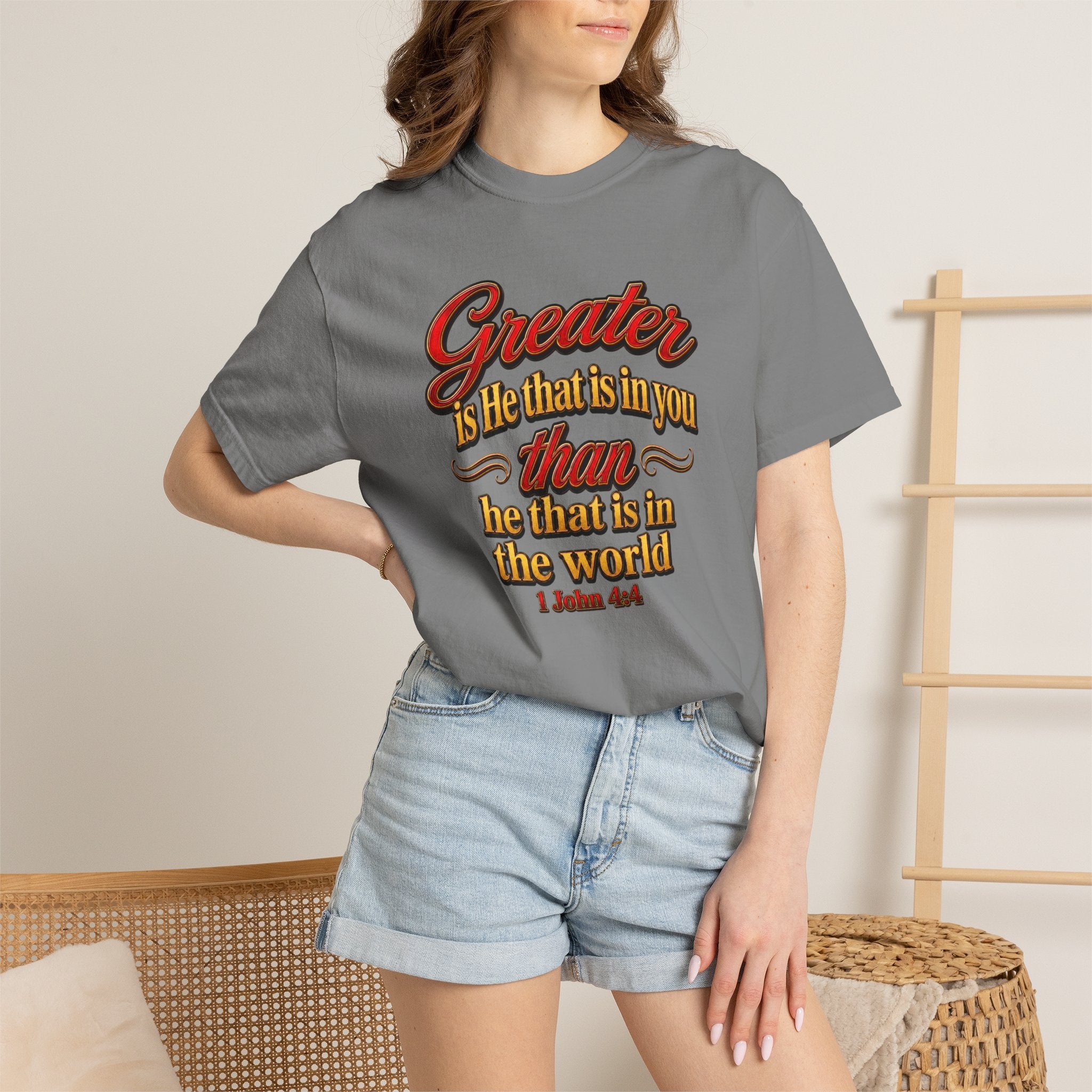 Inspirational Scripture T-Shirt — "Greater is He that is in you" 1 John 4:4
