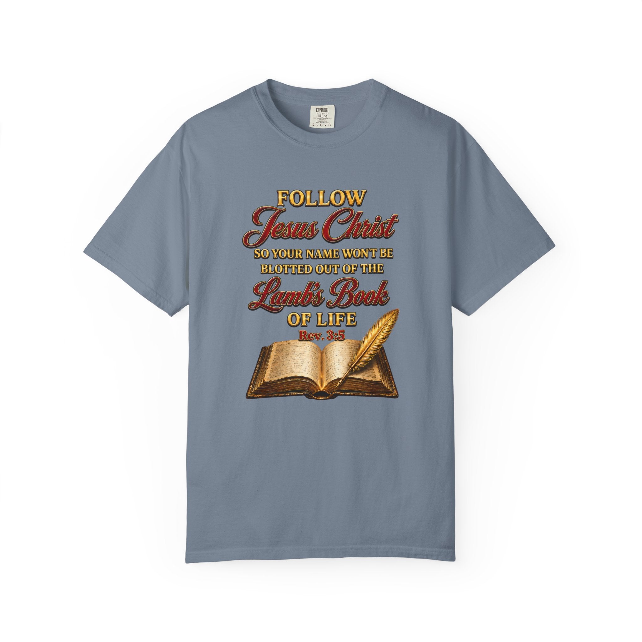 Christian T-Shirt - "Follow Jesus Christ" Bible Verse Graphic Tee (Book of Life)
