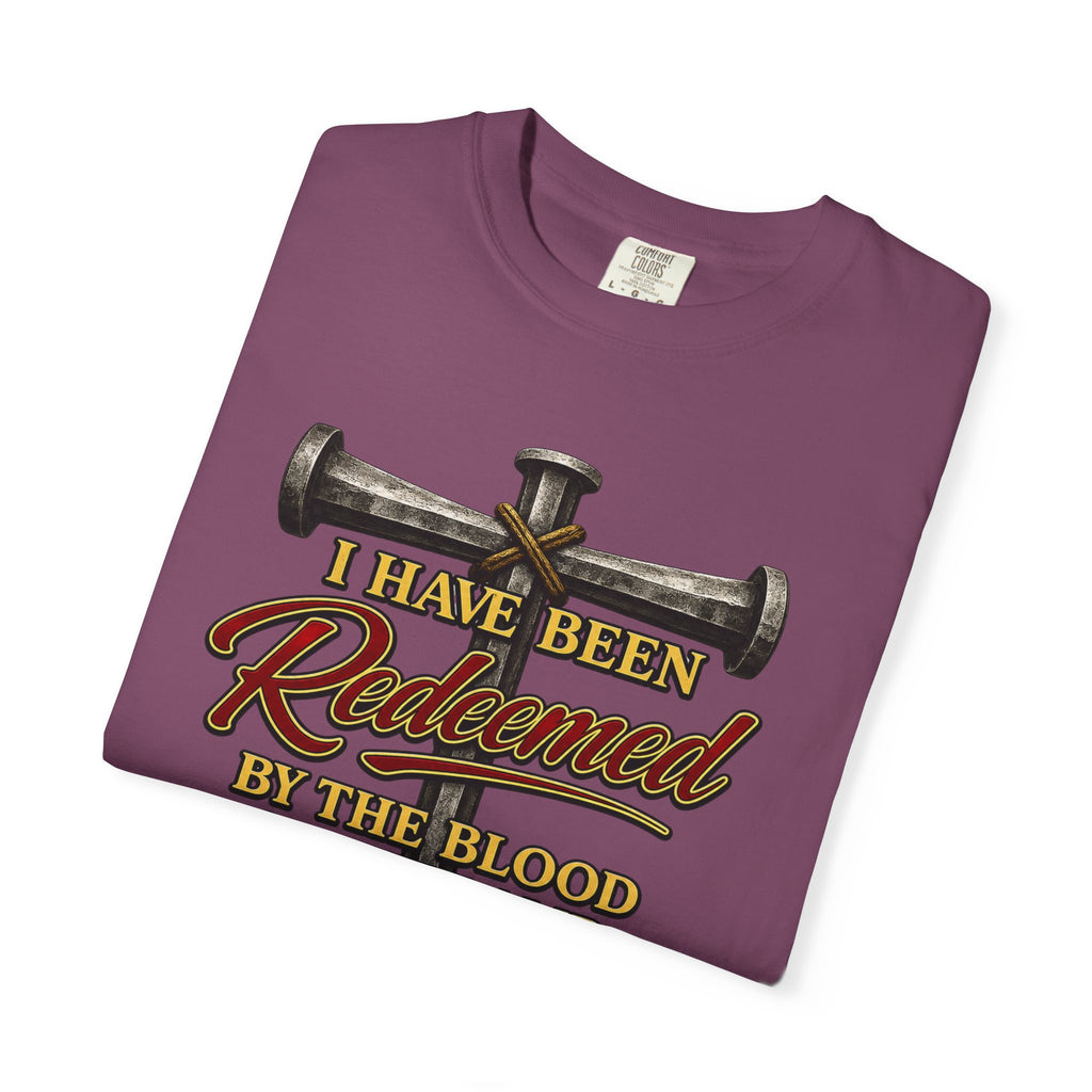 Redeemed by the Blood T-Shirt — Christian Cross & Nail Faith Tee (1 Peter 1:18-19)