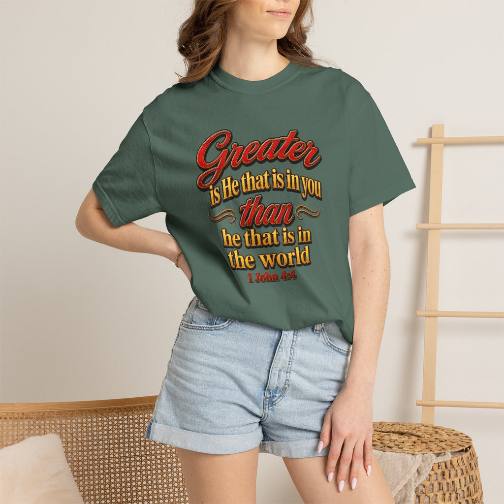 Inspirational Scripture T-Shirt — "Greater is He that is in you" 1 John 4:4