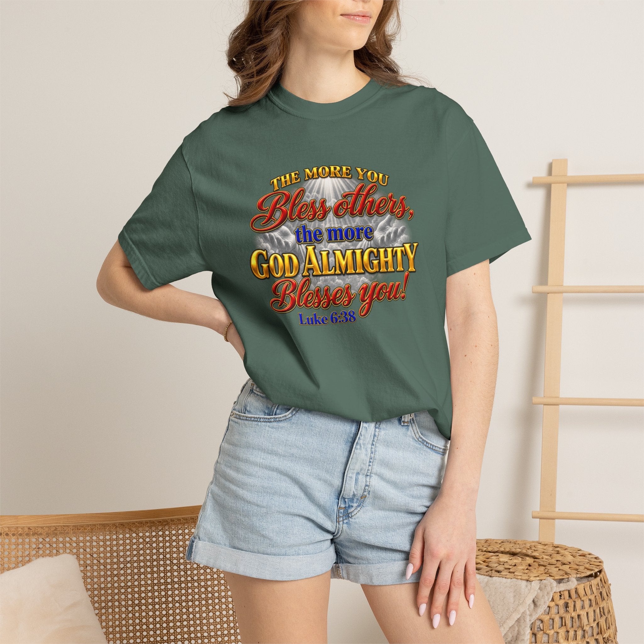 Bless Others Gospel T-Shirt — "The more you bless others, the more God Almighty blesses you" (Luke 6:38)