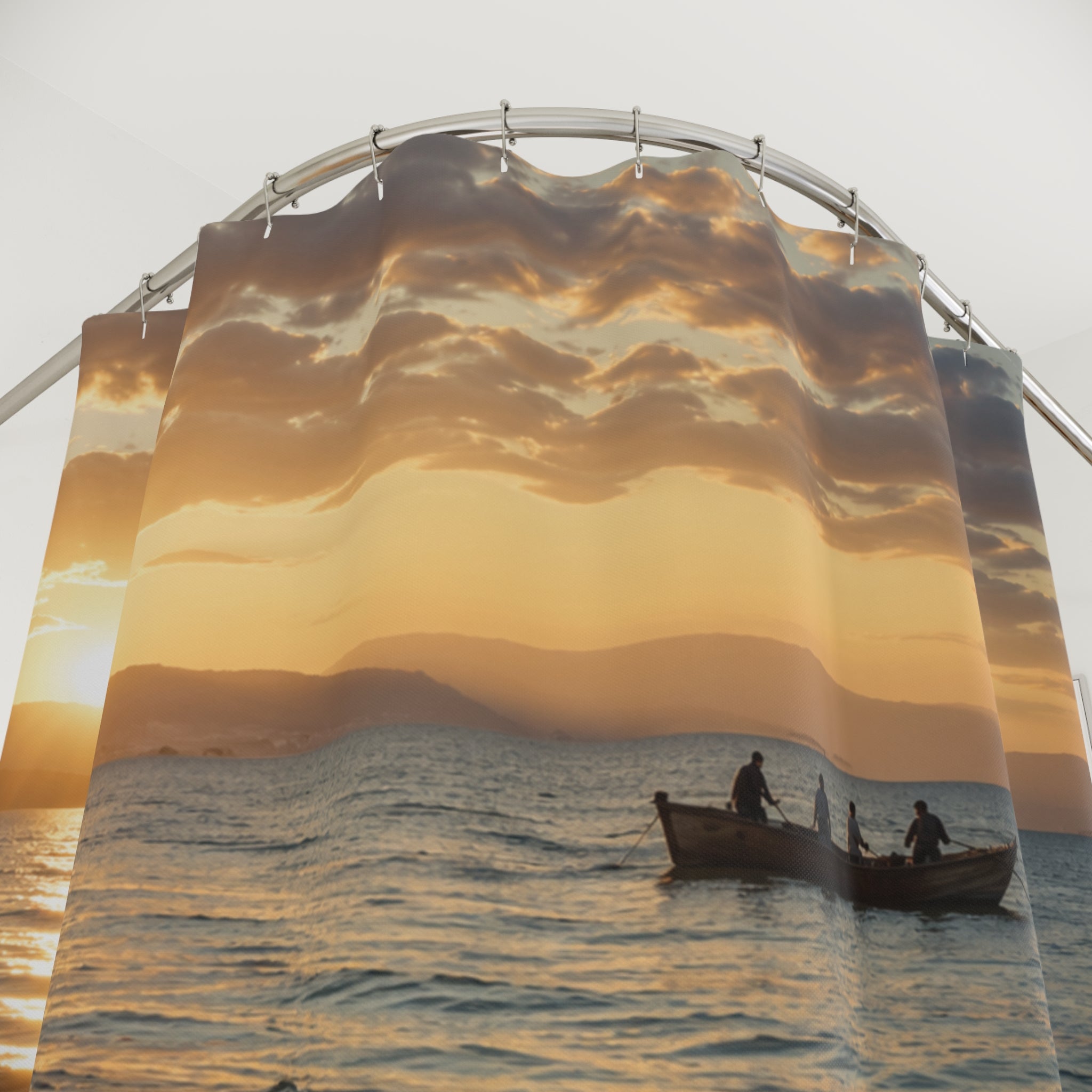 Sunset Fishing Shower Curtain – Tranquil Seascape Bathroom Decor