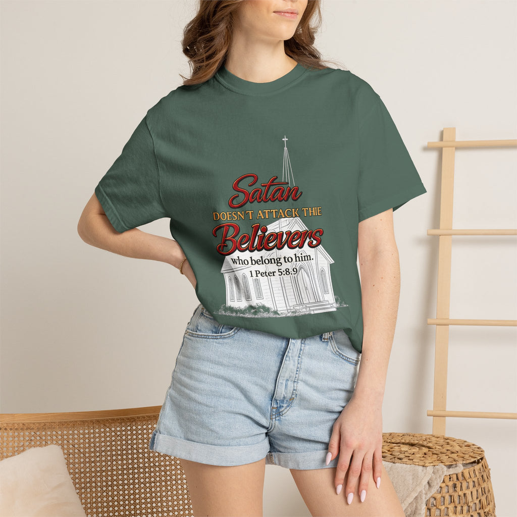 Christian Statement T-Shirt — "Satan Doesn't Attack the Believers" Church Scripture Tee