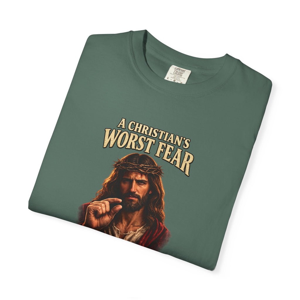 Christian T-Shirt "A Christian's Worst Fear" — Jesus Graphic Tee with "Full Armor of God" Back