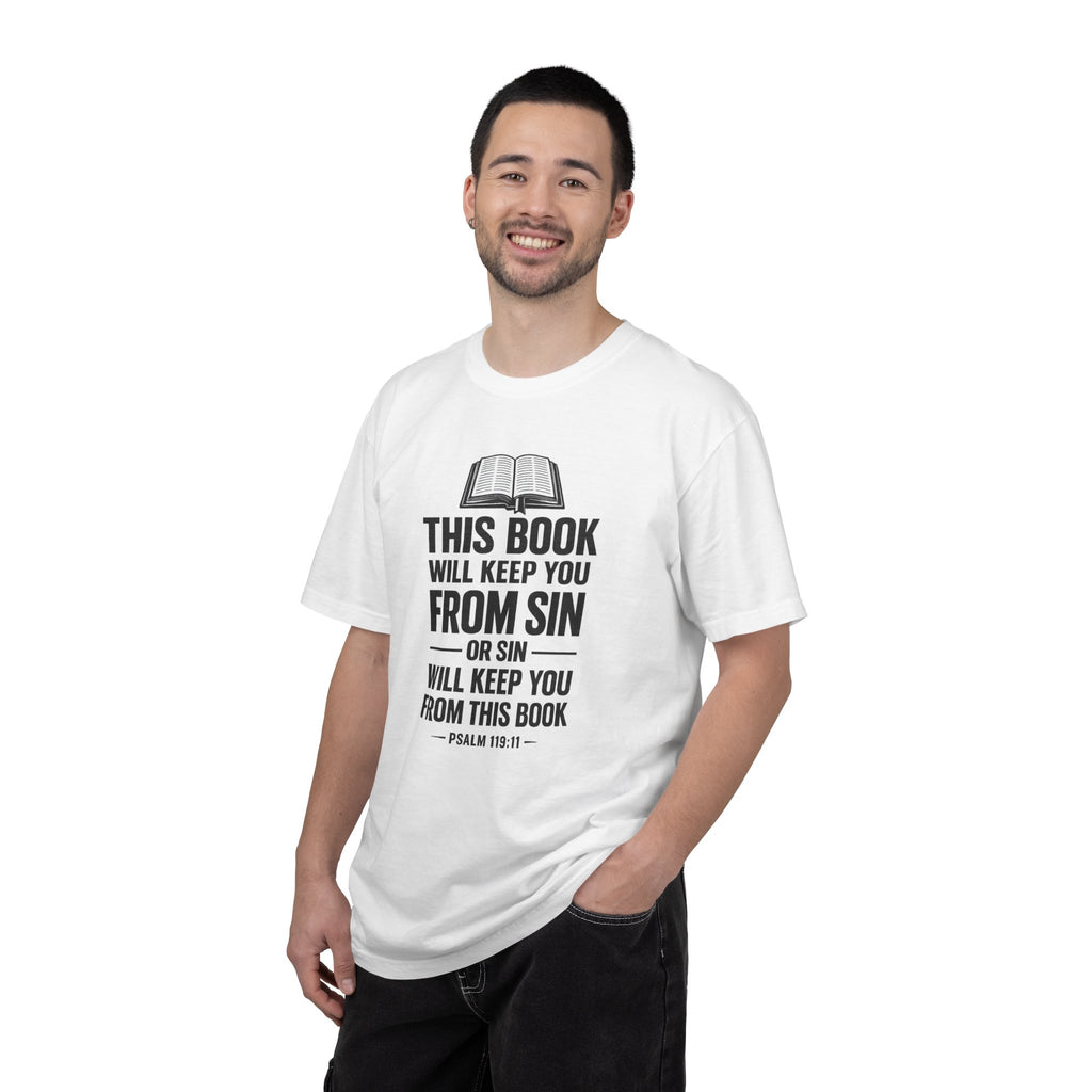 Religious T-Shirt — "This Book Will Keep You From Sin" Christian Bible Tee