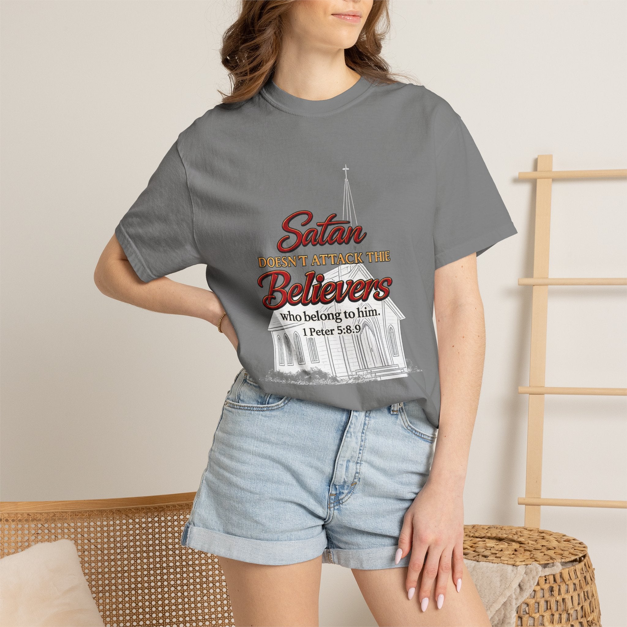 Christian Statement T-Shirt — "Satan Doesn't Attack the Believers" Church Scripture Tee