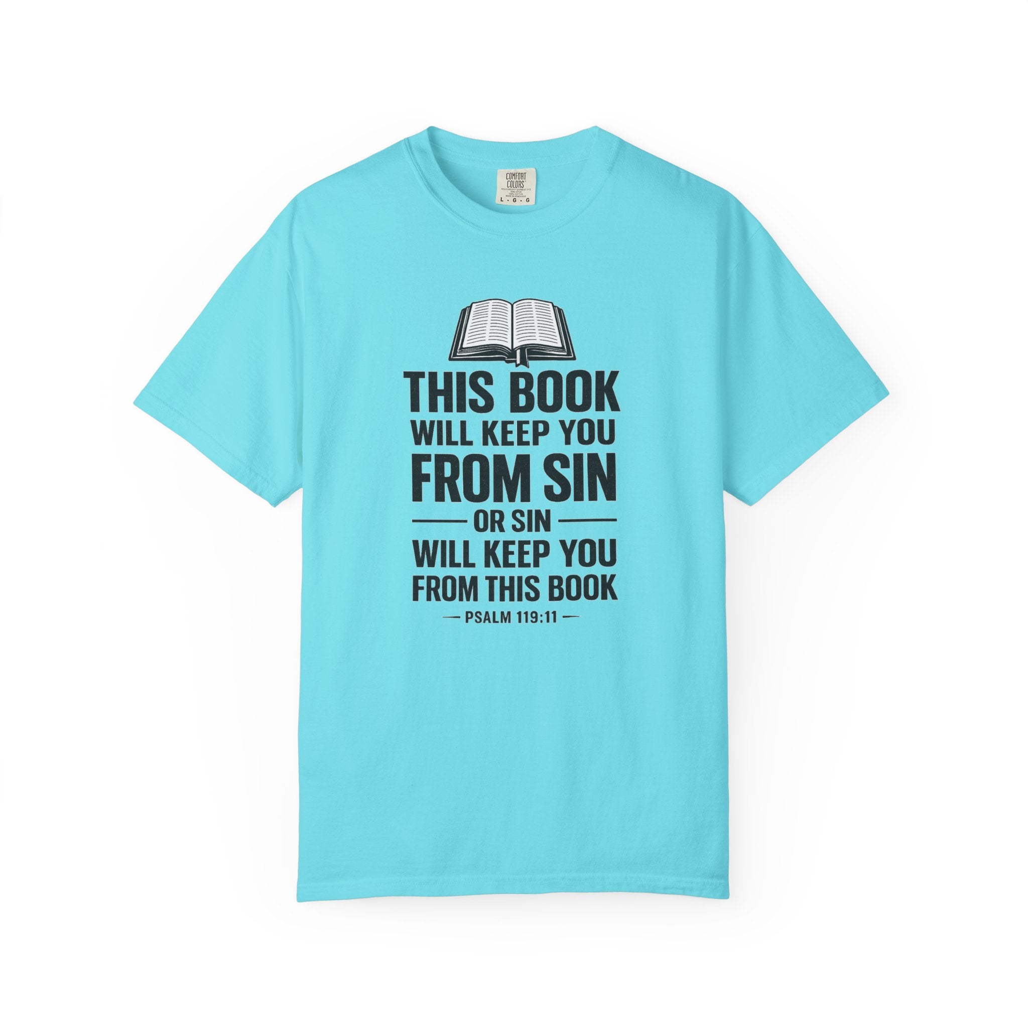 Religious T-Shirt — "This Book Will Keep You From Sin" Christian Bible Tee