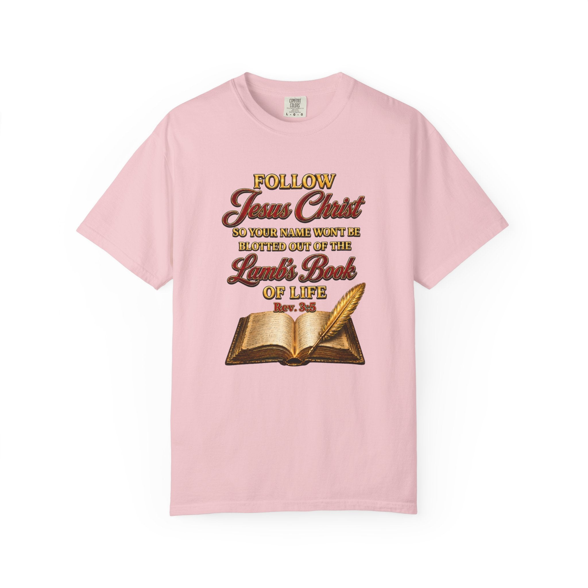 Christian T-Shirt - "Follow Jesus Christ" Bible Verse Graphic Tee (Book of Life)