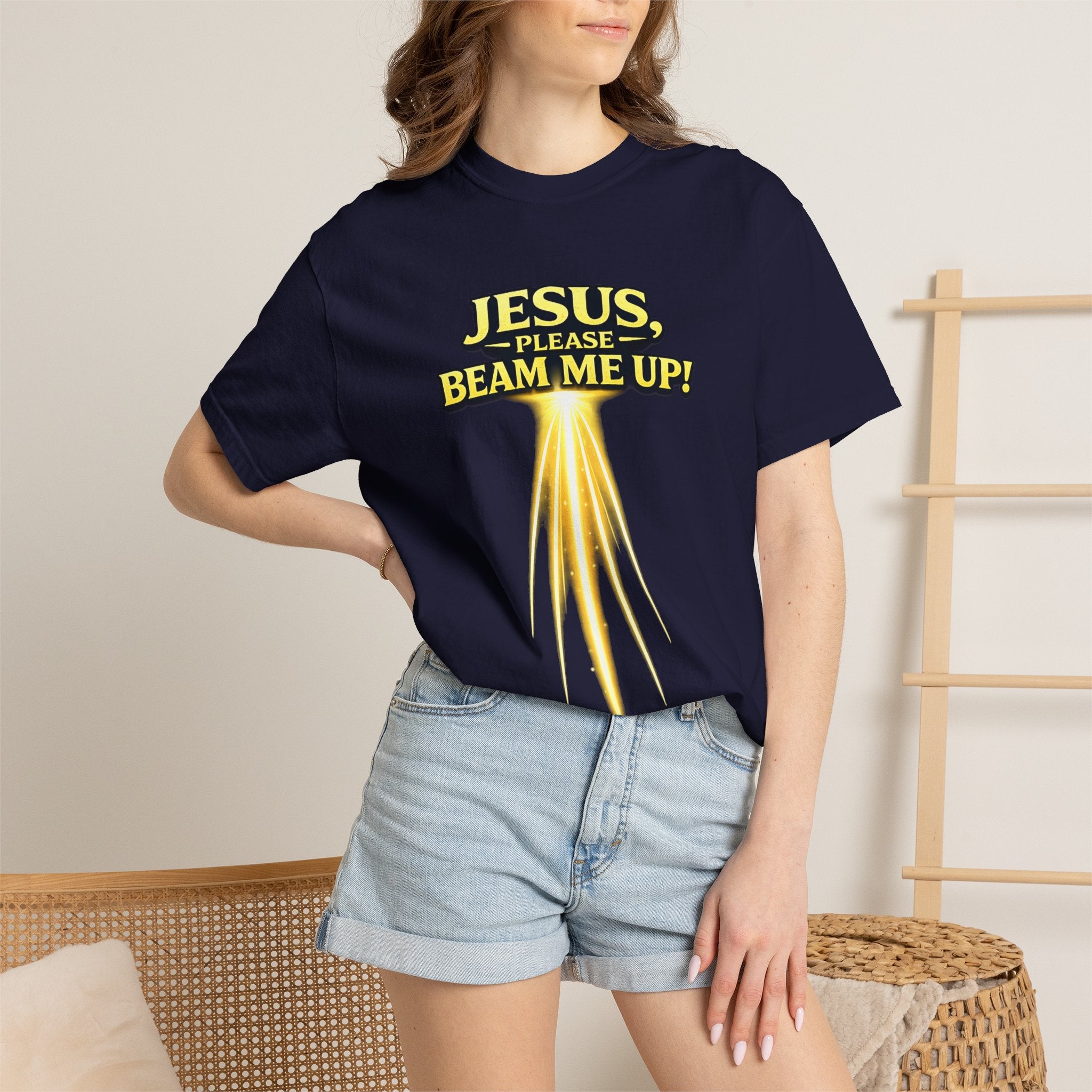Jesus Please Beam Me Up T-Shirt — Christian Graphic Tee with Heavenly Beam