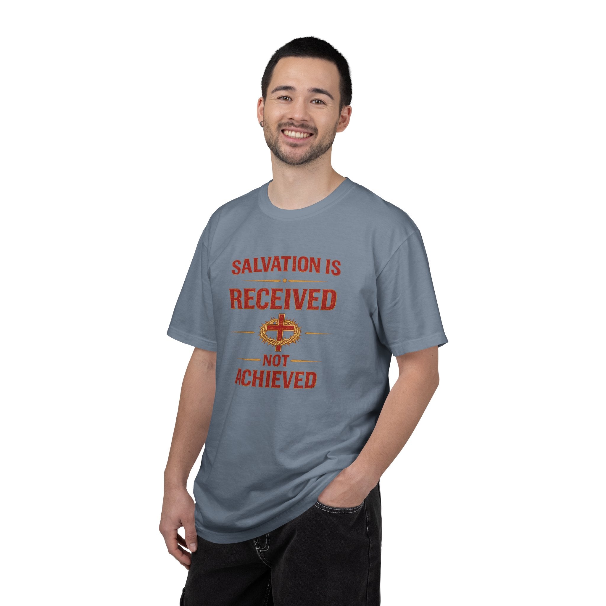 Salvation Is Received Not Achieved T-Shirt — Christian Faith Gospel Tee