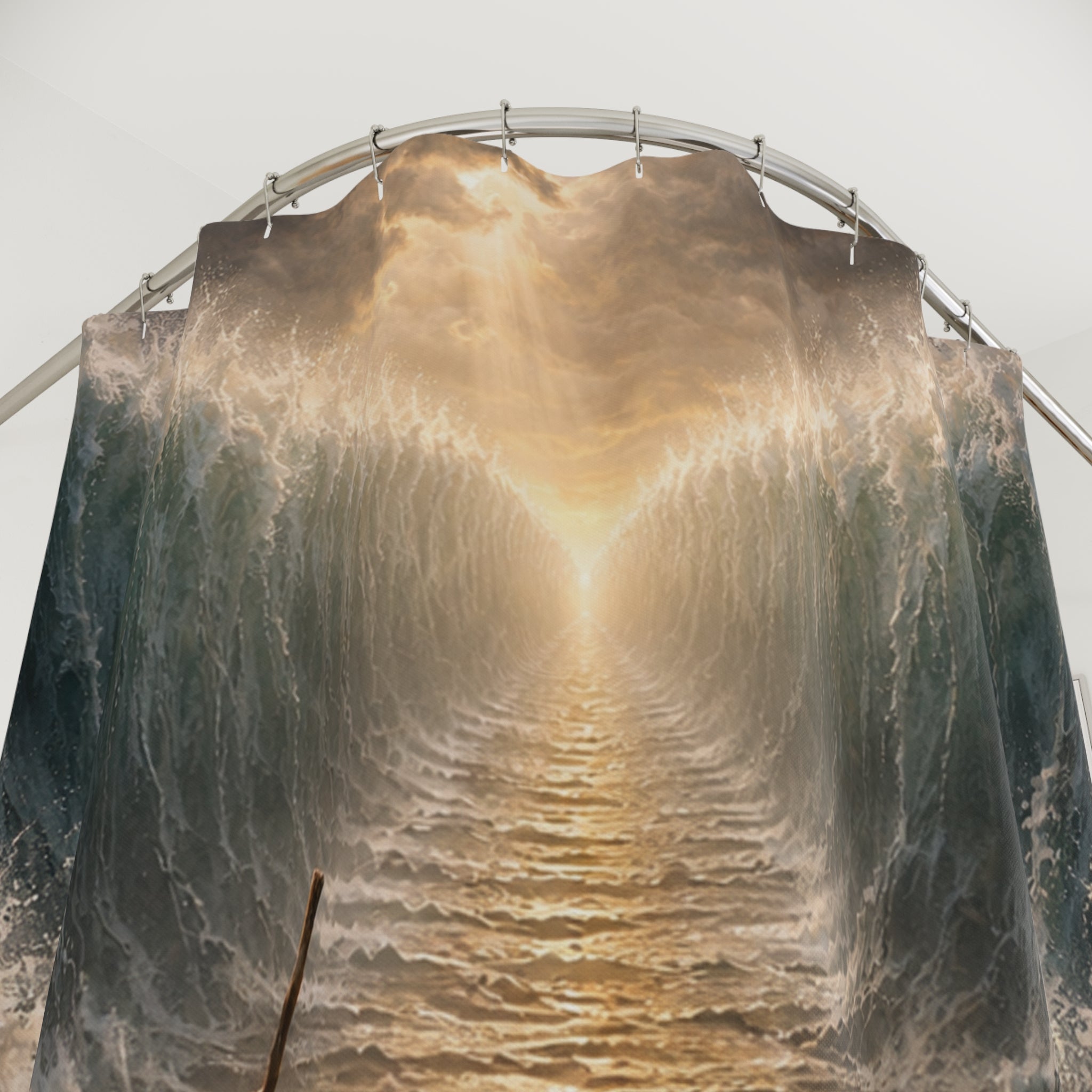 Moses Parting Sea Shower Curtain – Dramatic Biblical Wall Art Bathroom Decor