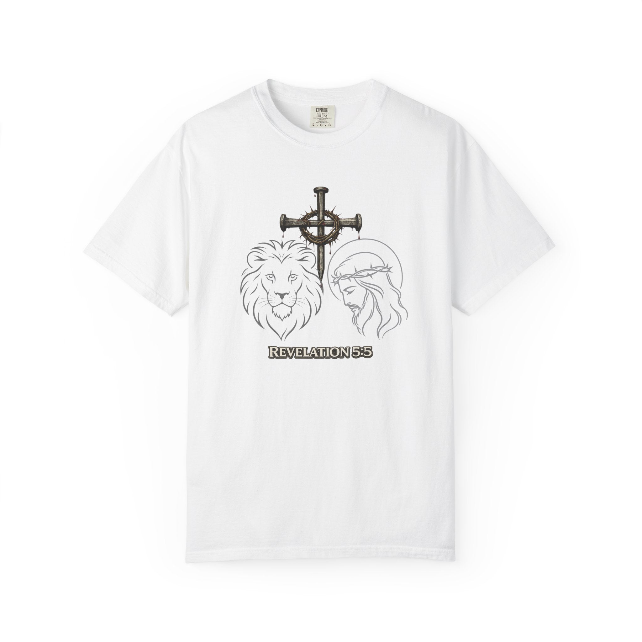 Christian Lion & Cross T-Shirt — 'Revelation 5' Faith Graphic Tee
