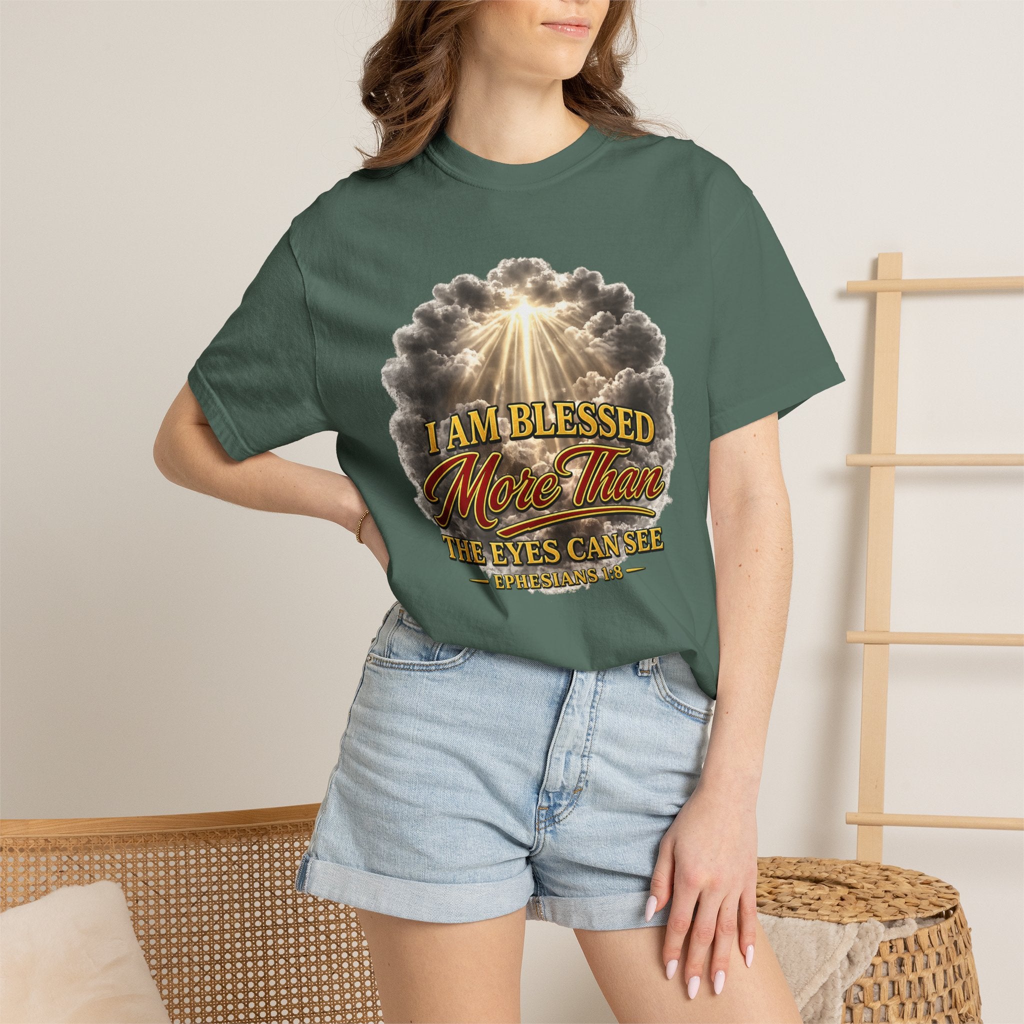 Blessed Beyond Sight T-Shirt — "I Am Blessed More Than The Eyes Can See" Christian Faith Tee