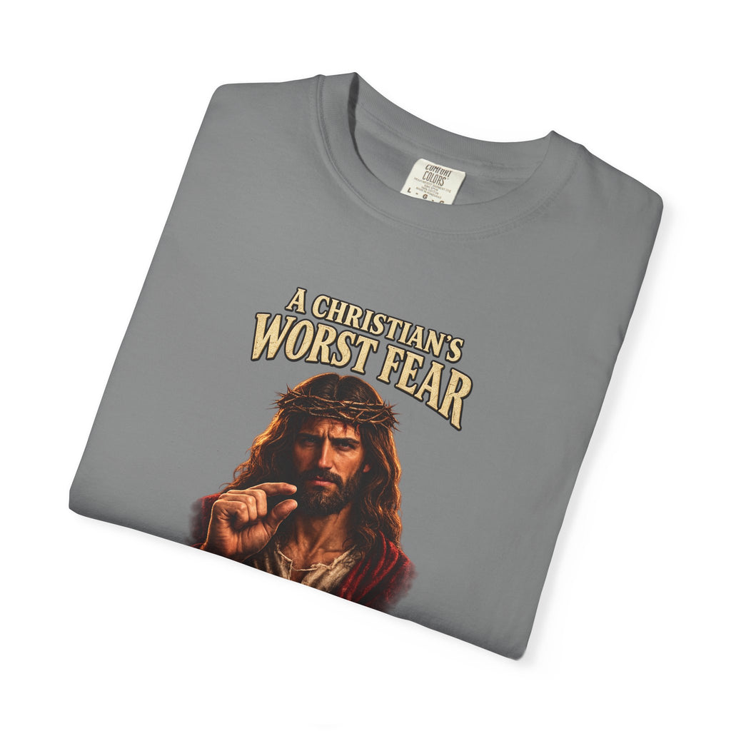 Christian T-Shirt "A Christian's Worst Fear" — Jesus Graphic Tee with "Full Armor of God" Back