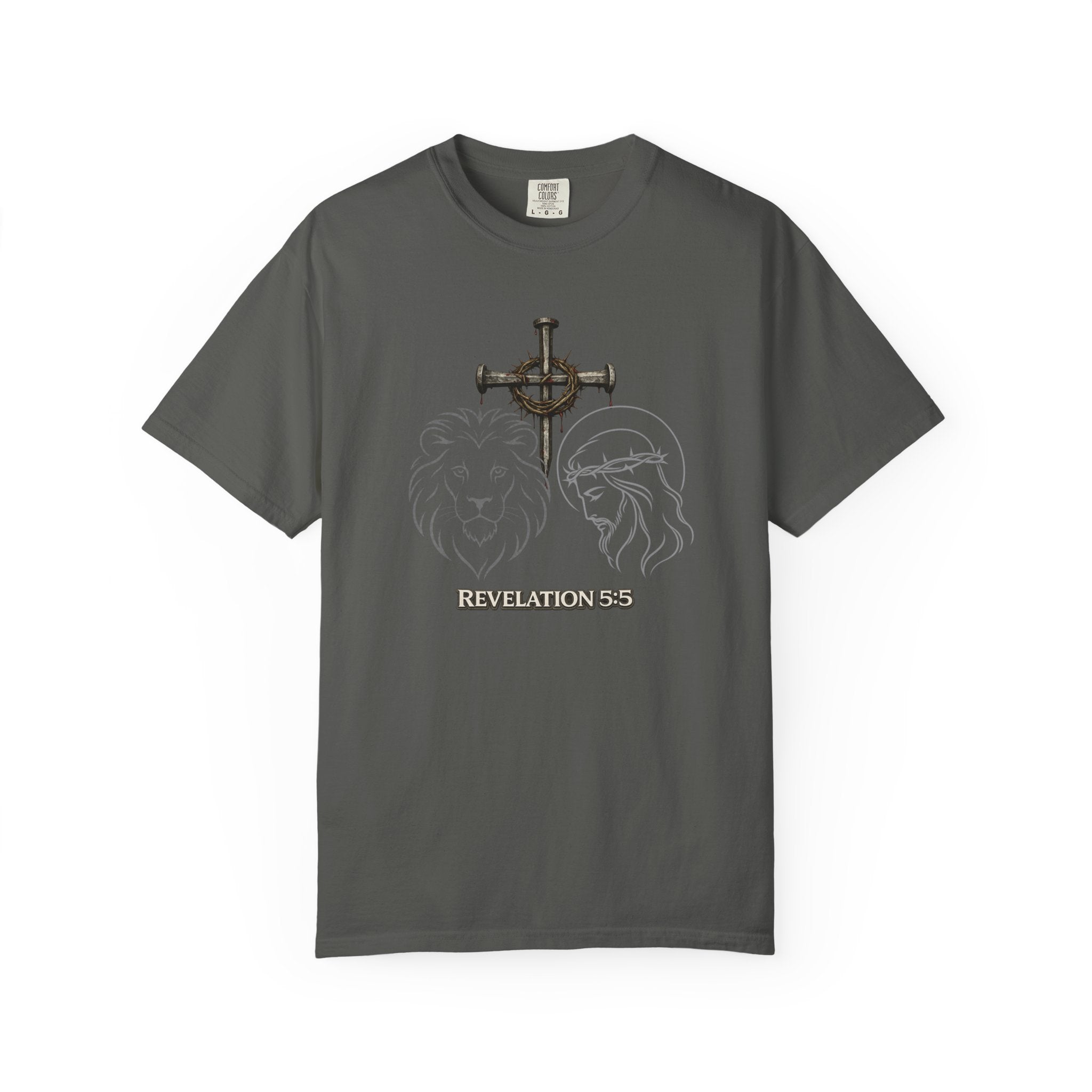 Christian Lion & Cross T-Shirt — 'Revelation 5' Faith Graphic Tee