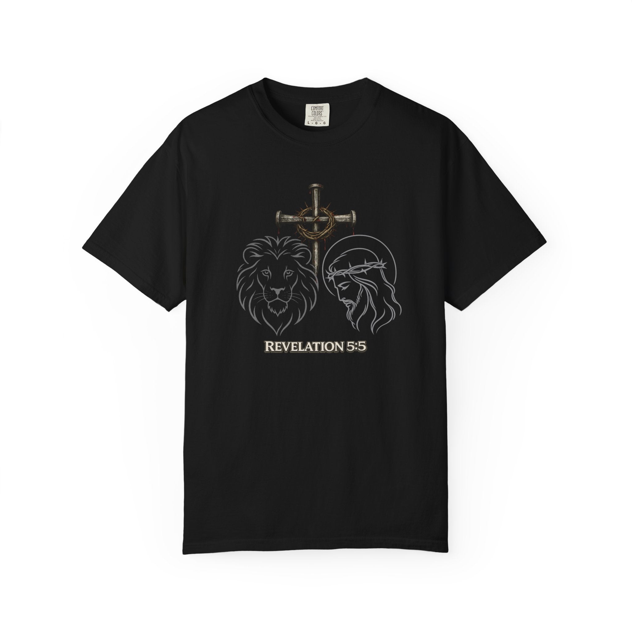 Christian Lion & Cross T-Shirt — 'Revelation 5' Faith Graphic Tee