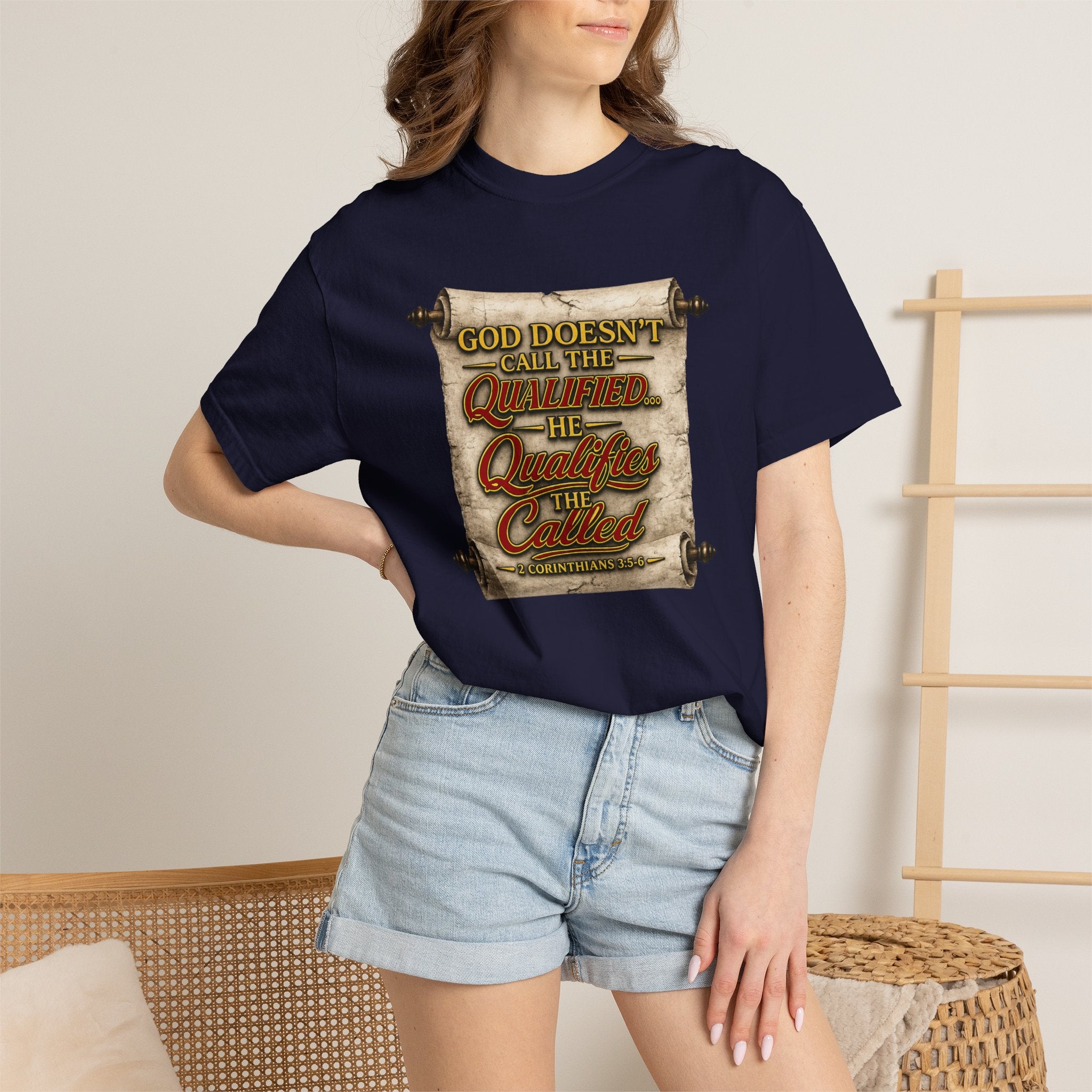 T-Shirt — "God Doesn't Call the Qualified, He Calls the Called" Scroll Christian Graphic