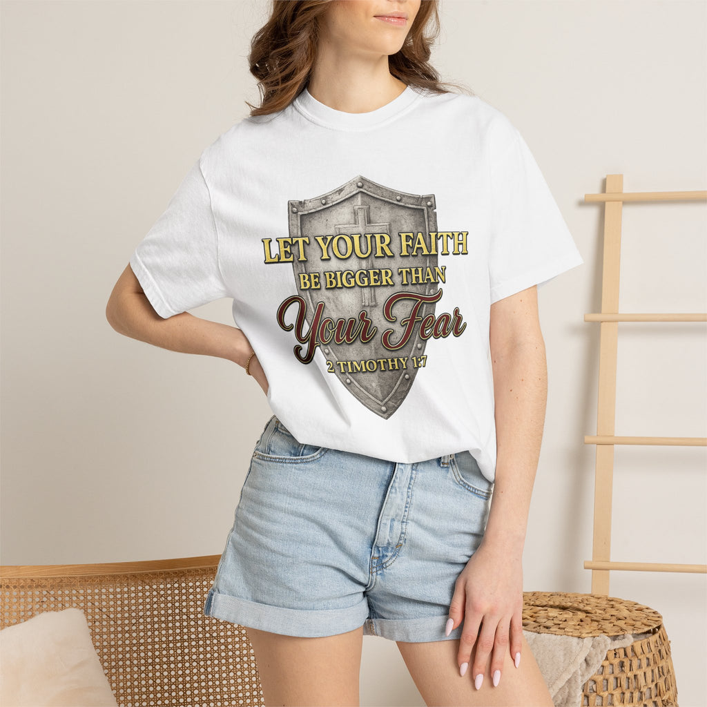 Faith Shield T-Shirt — "Let Your Faith Be Bigger Than Your Fear" Inspirational Christian Tee