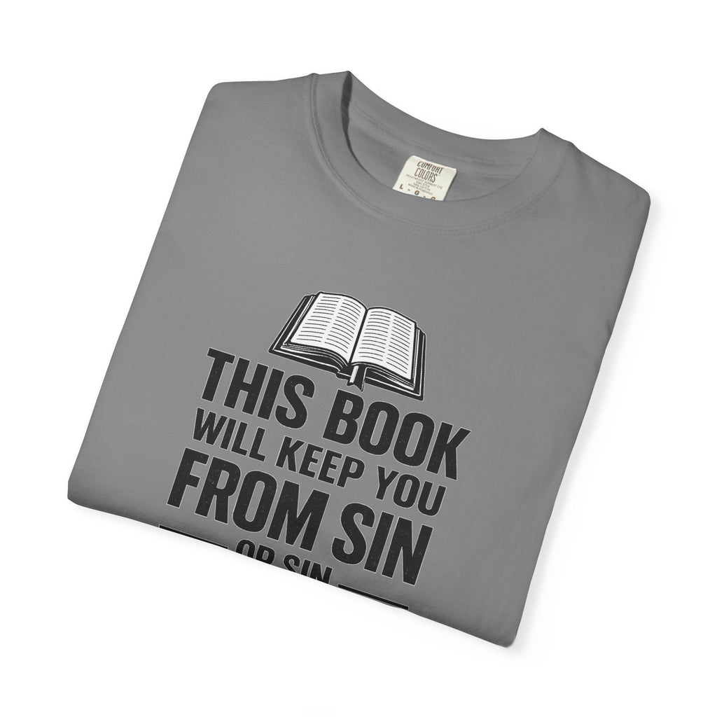Religious T-Shirt — "This Book Will Keep You From Sin" Christian Bible Tee