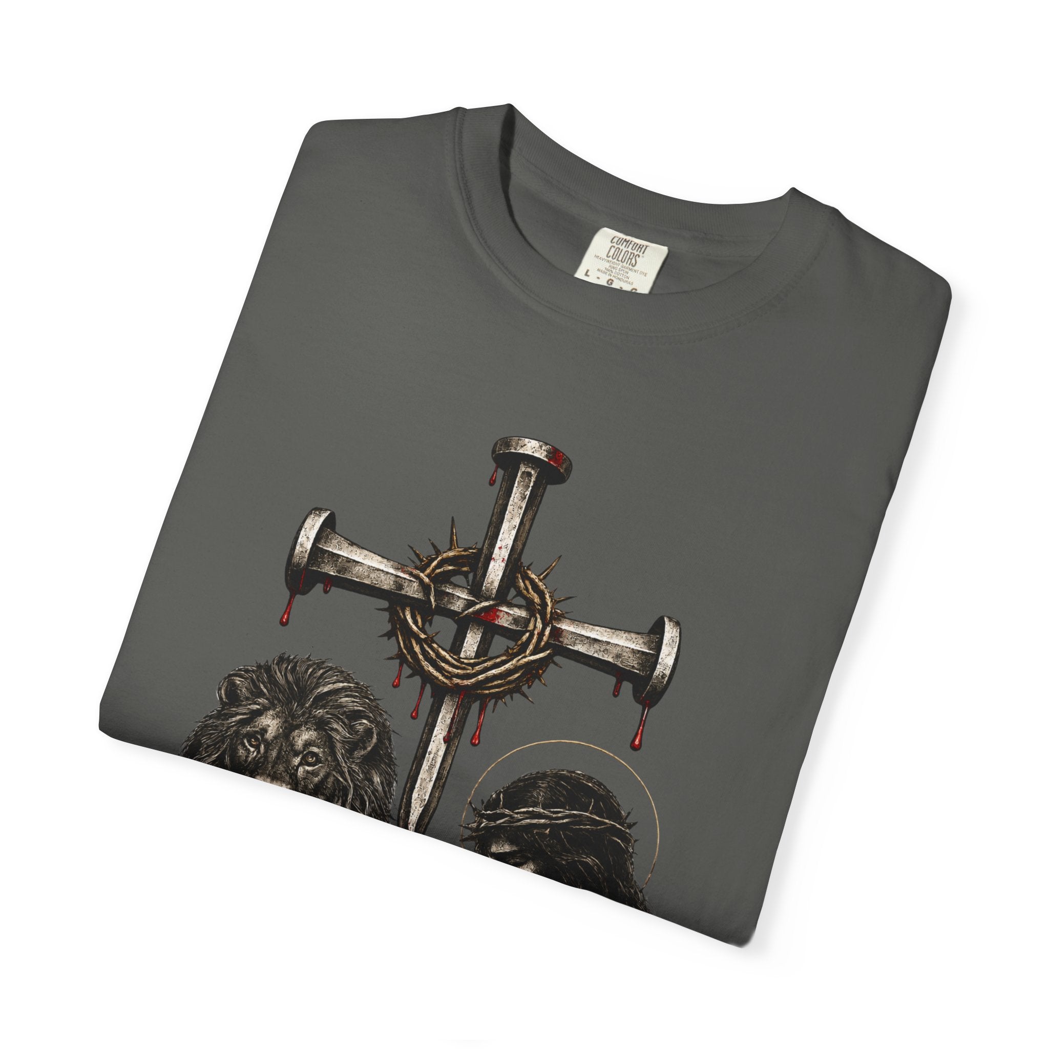 Revelation 5:5 Christian T-Shirt — Lion & Lamb Cross Design