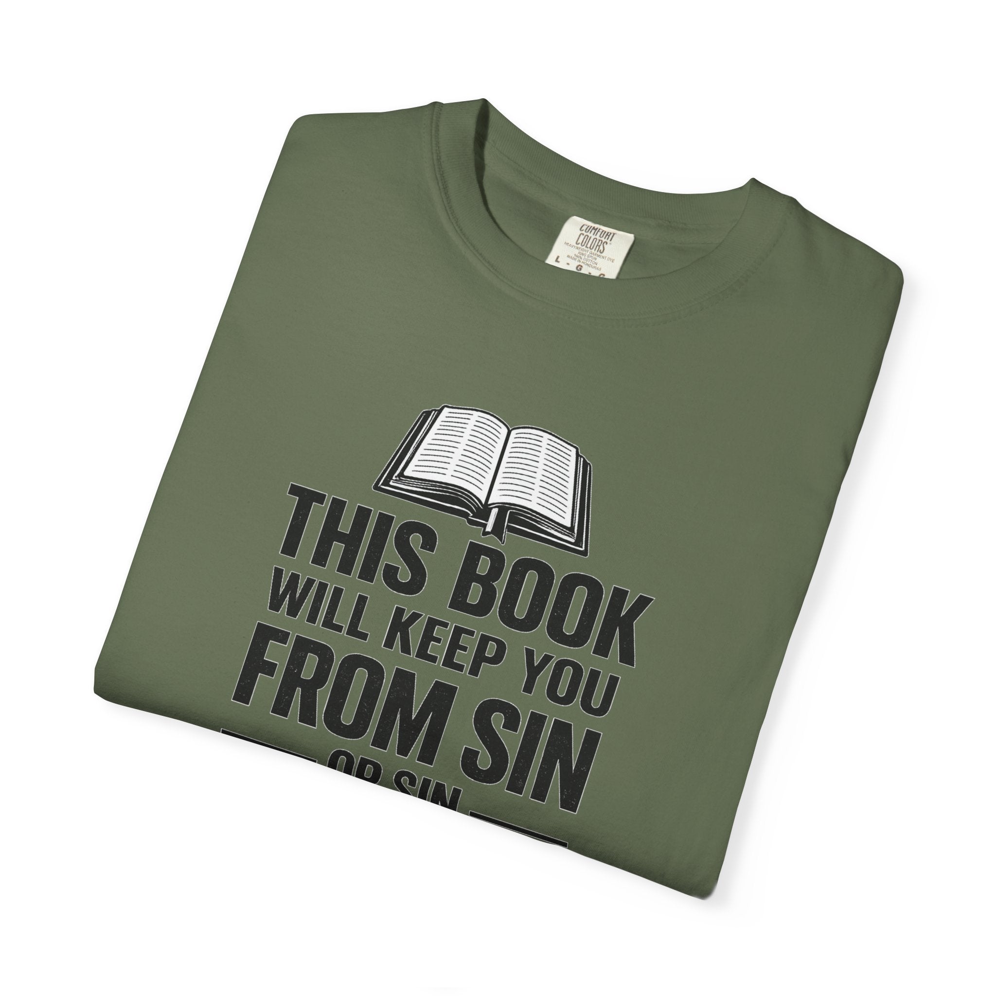 Religious T-Shirt — "This Book Will Keep You From Sin" Christian Bible Tee