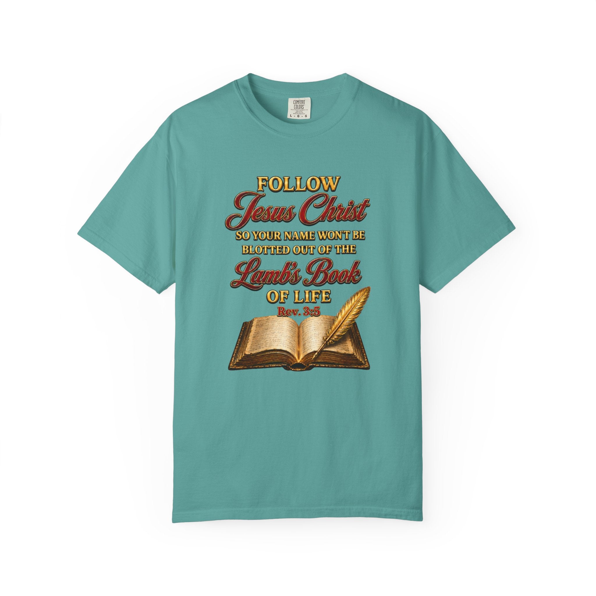 Christian T-Shirt - "Follow Jesus Christ" Bible Verse Graphic Tee (Book of Life)