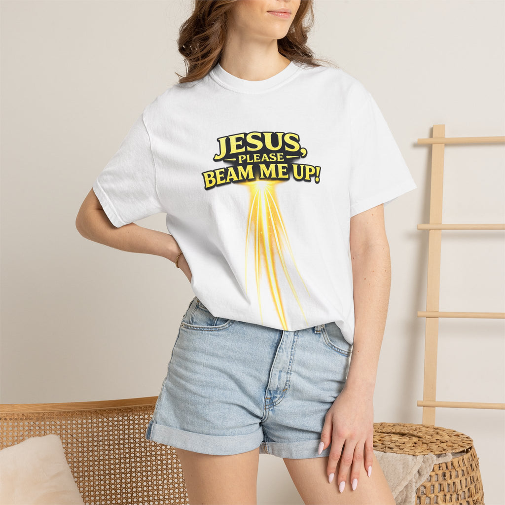 Jesus Please Beam Me Up T-Shirt — Christian Graphic Tee with Heavenly Beam