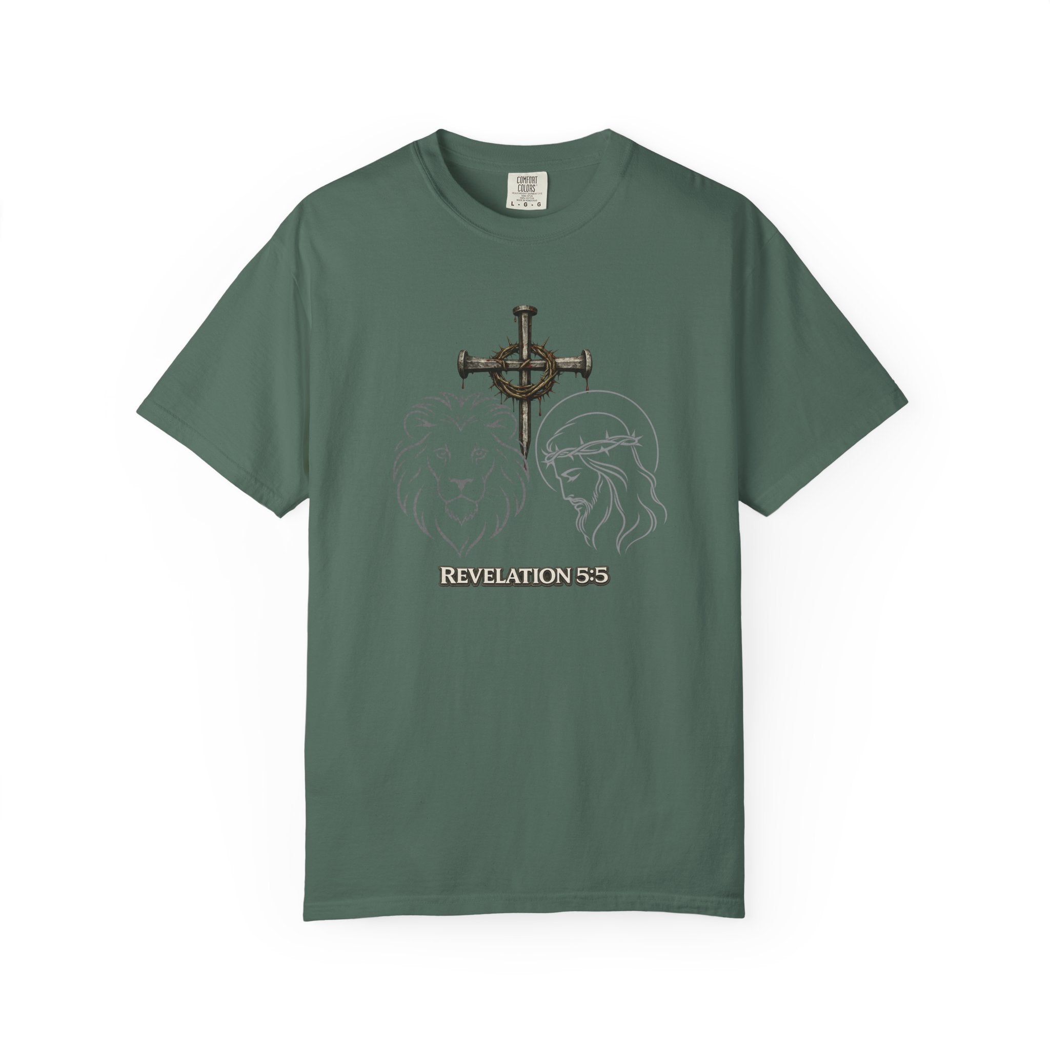 Christian Lion & Cross T-Shirt — 'Revelation 5' Faith Graphic Tee