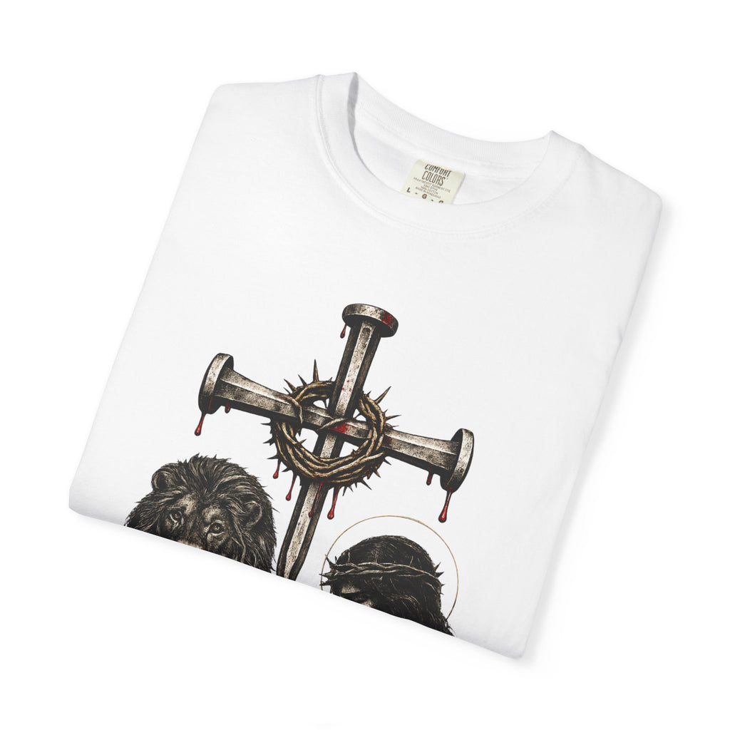 Revelation 5:5 Christian T-Shirt — Lion & Lamb Cross Design