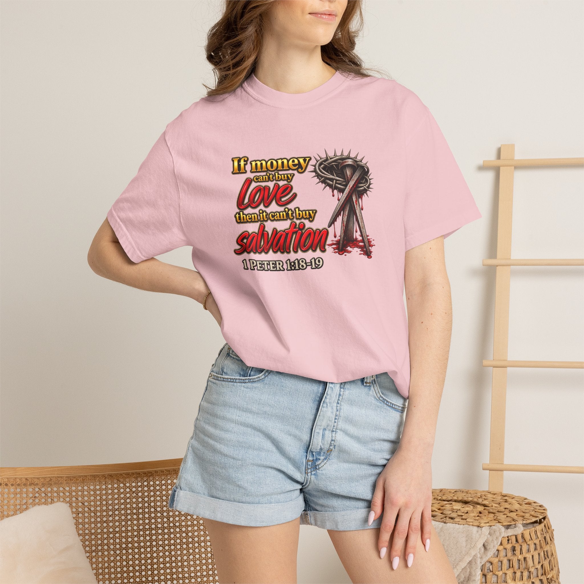 Christian Faith T-Shirt — "If Money Love Not Salvation" with Crown of Thorns & "Full Armor of God" Back