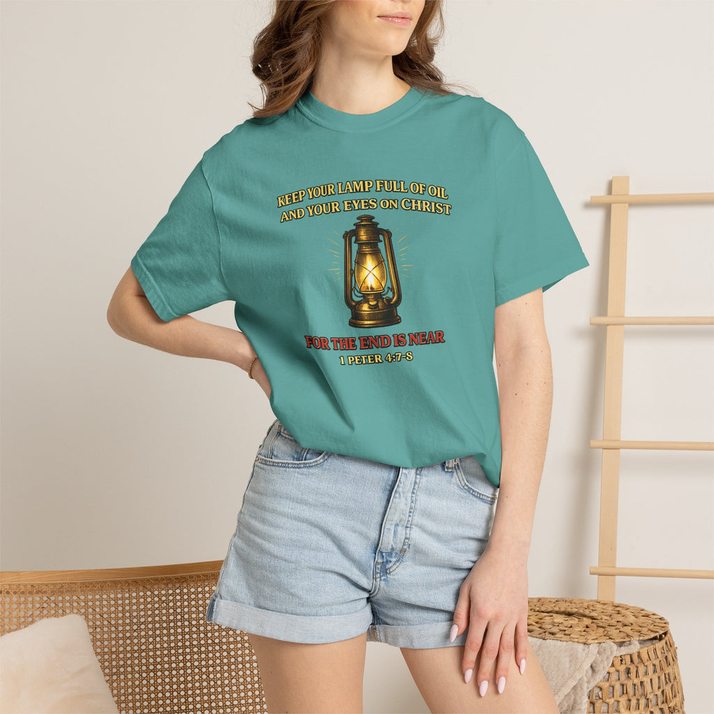 Christian Lantern T-Shirt — "Keep Your Lamp Full of Oil" Scripture Tee
