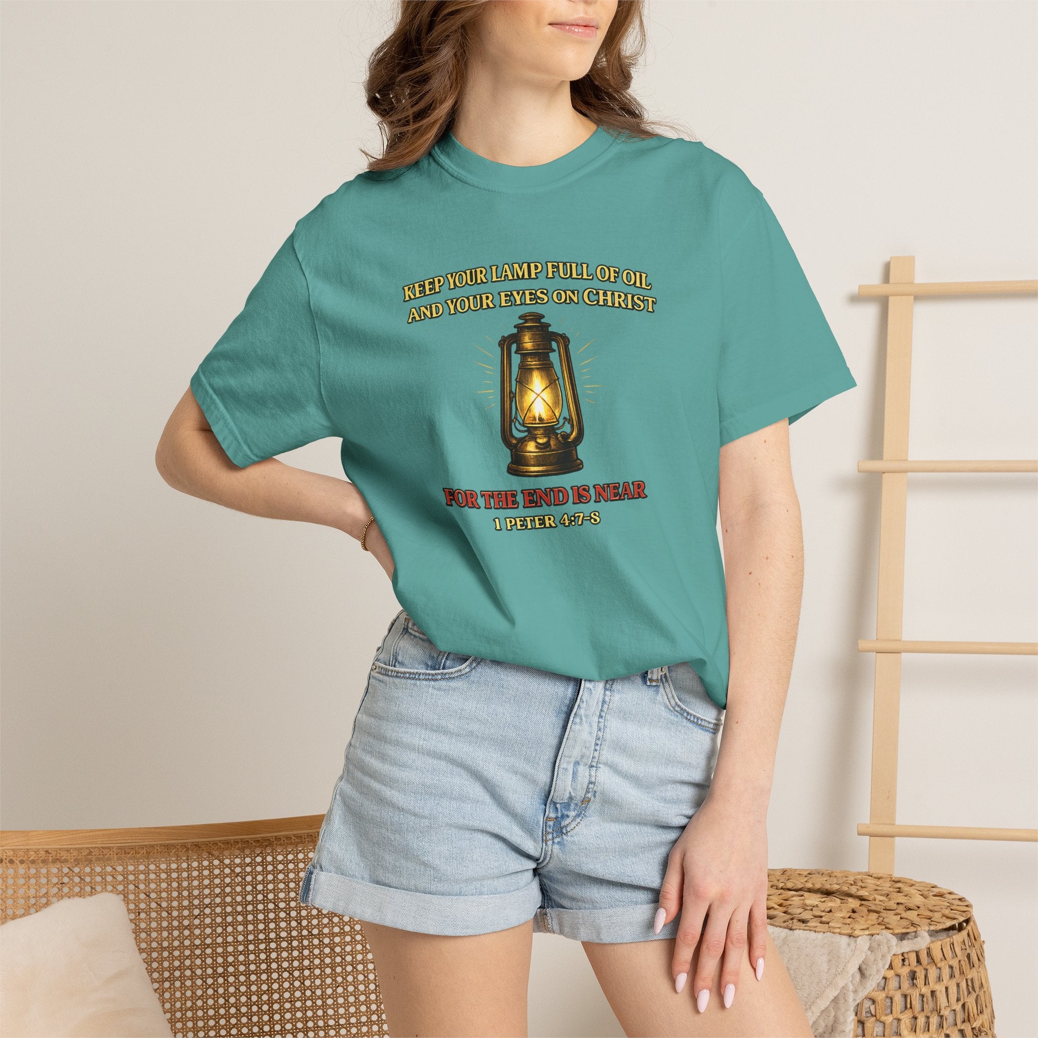Christian Lantern T-Shirt — "Keep Your Lamp Full of Oil" Scripture Tee